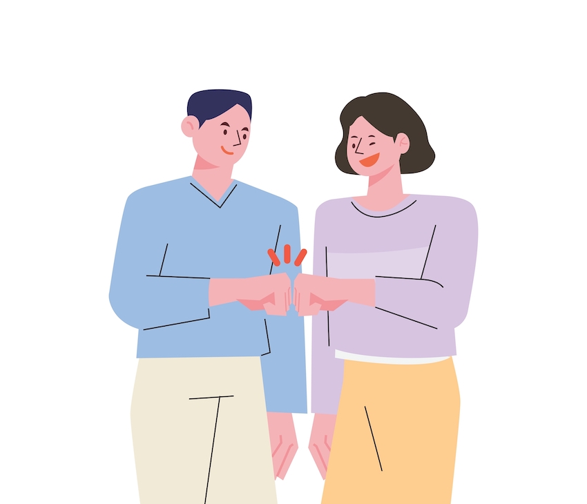 Tips for family caregivers 1 Tips for family caregivers - cartoon of friends supporting each other with a fist bump.
