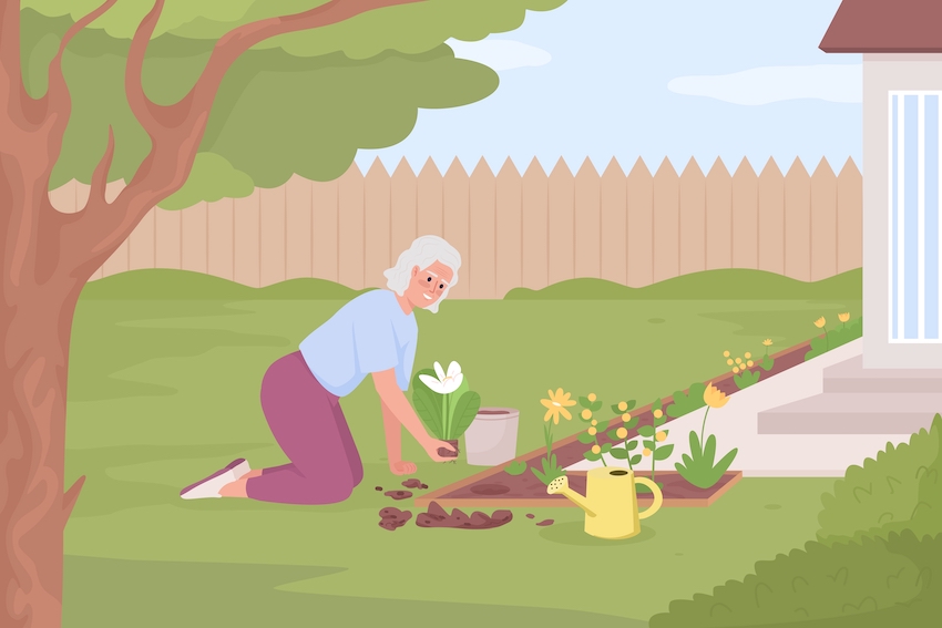 older woman gardening